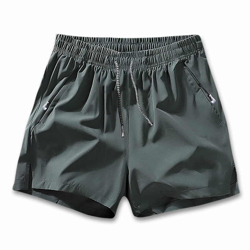 Men's Plain Solid Color Drawstring Short Pants，Zip Pocket