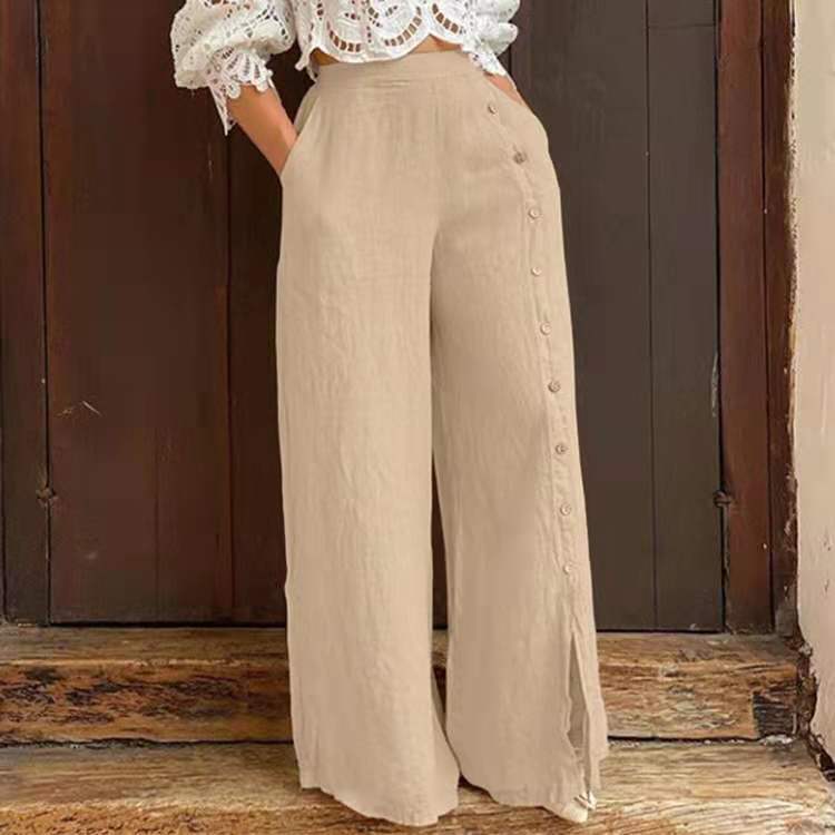 Loose Multi-Button Slit Wide-Leg Pants