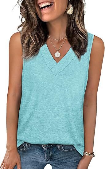 Women's Tank Top 2025 Summer Casual V-Neck Sleeveless T-Shirt Basic