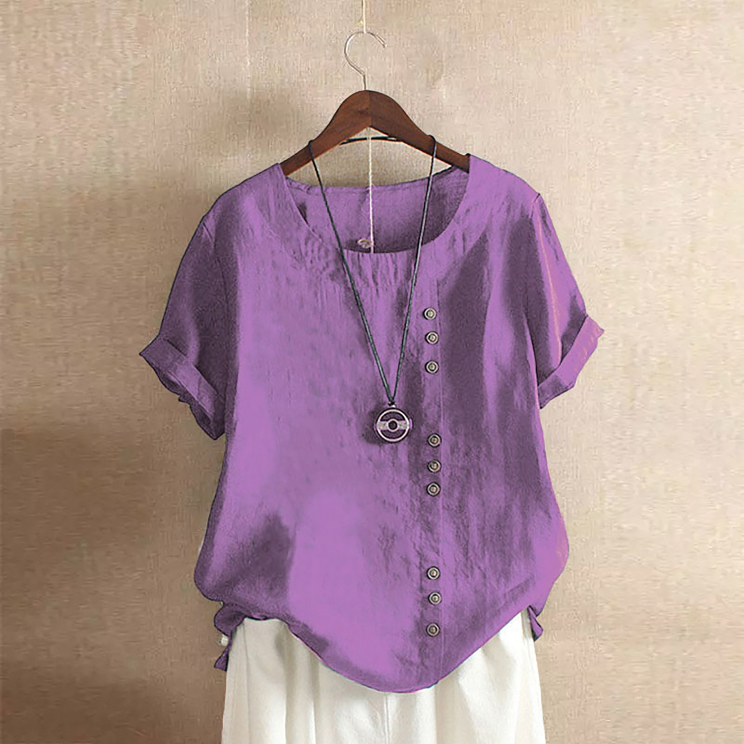 2024 Plus size casual loose cotton and linen T-shirt