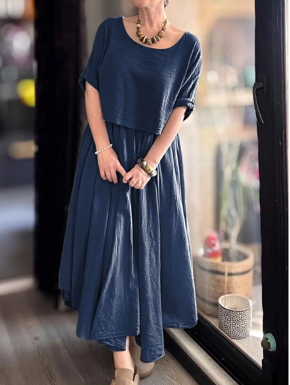 Women's Round Neck Loose Top Dress Set