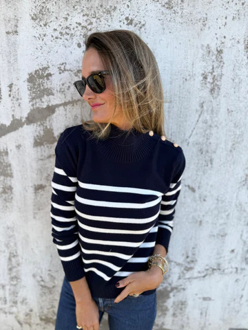 2025 New🔥Casual Loose Striped High Neck Button Women's Knitted Sweater Top