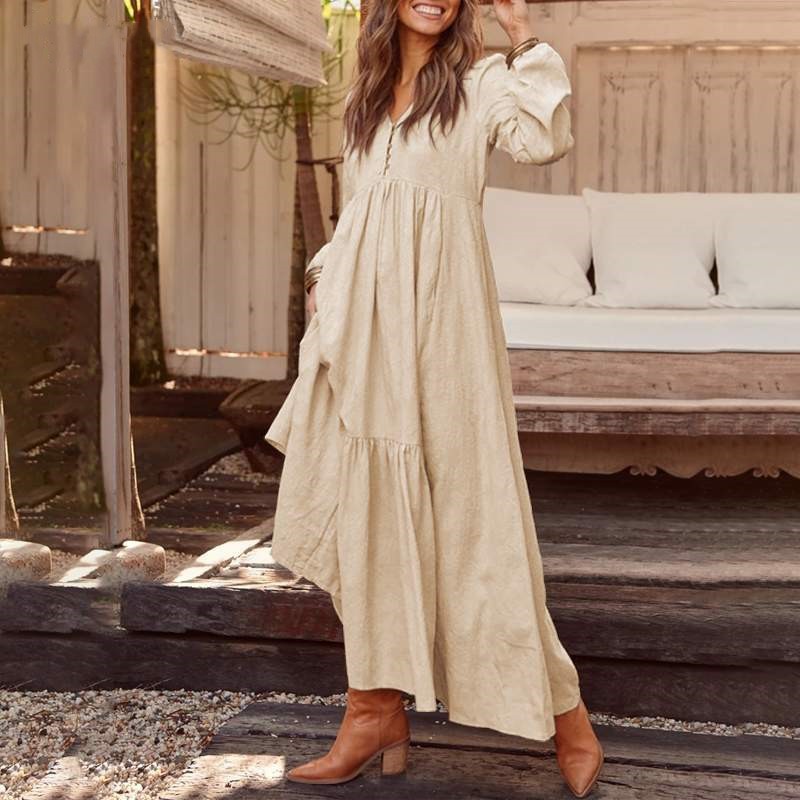 🌸2026 Button-up Cotton Linen Long-Sleeved Dress