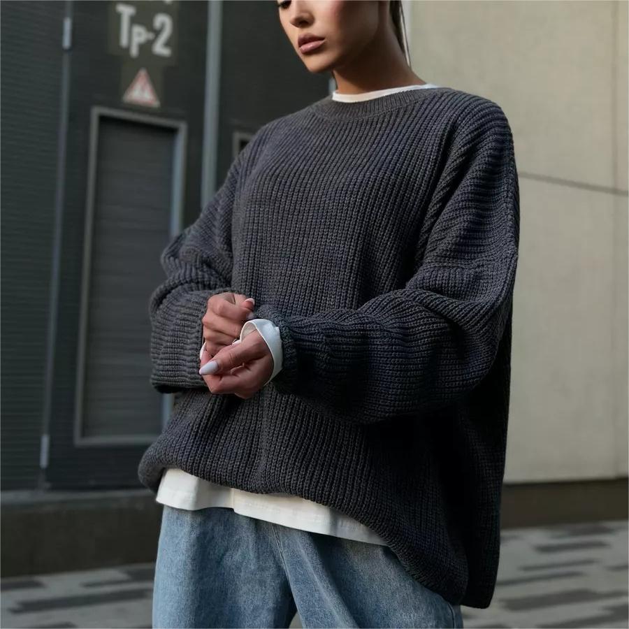 2024 Solid color crew-neck loose knit
