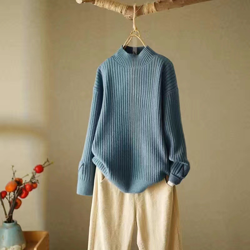 Round Neck Vertical Striped Skin Friendly Soft Cashmere Sweater