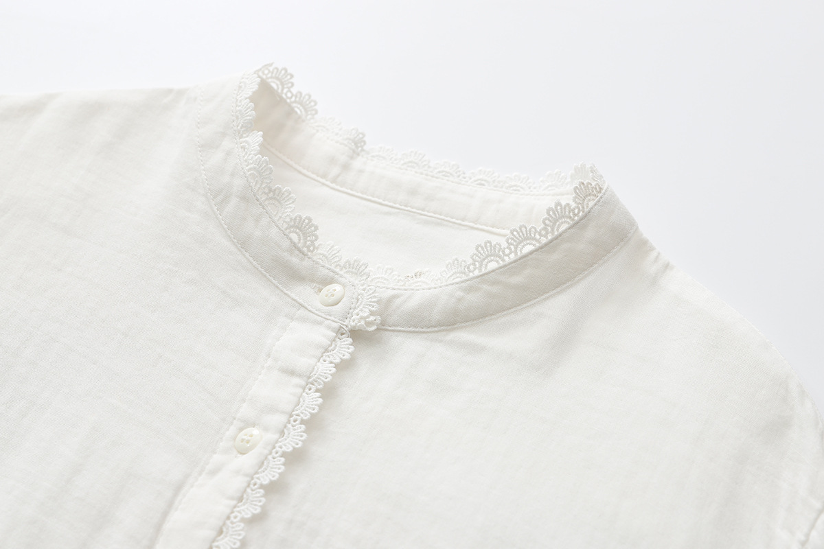 Double Cotton Stand Collar Lace Shirt