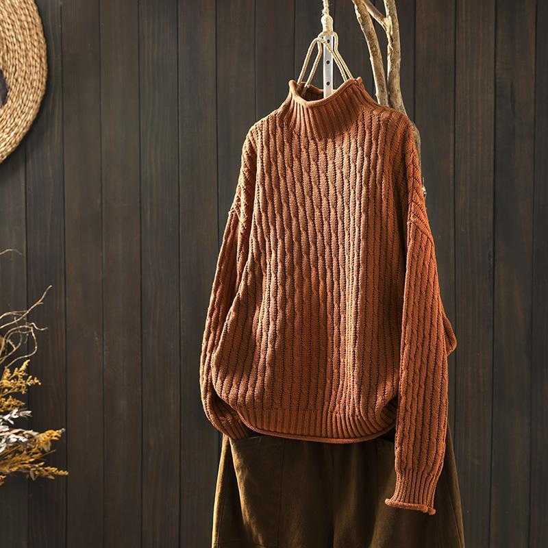 WOMAN'S TURTLENECK THREE-DIMENSIONAL DIAMOND KNITTED SWEATER