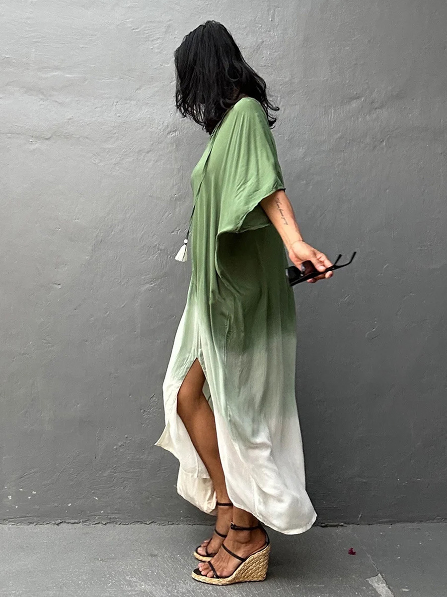Gradient Color Beach Smock Fringe Cardigan Dress