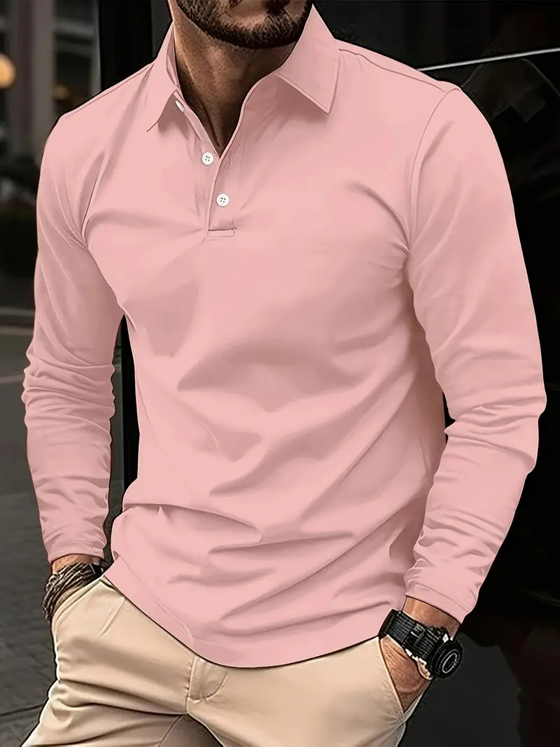 🎄Christmas Clearance Long-sleeved polo shirt with button-down lapel for gentlemen