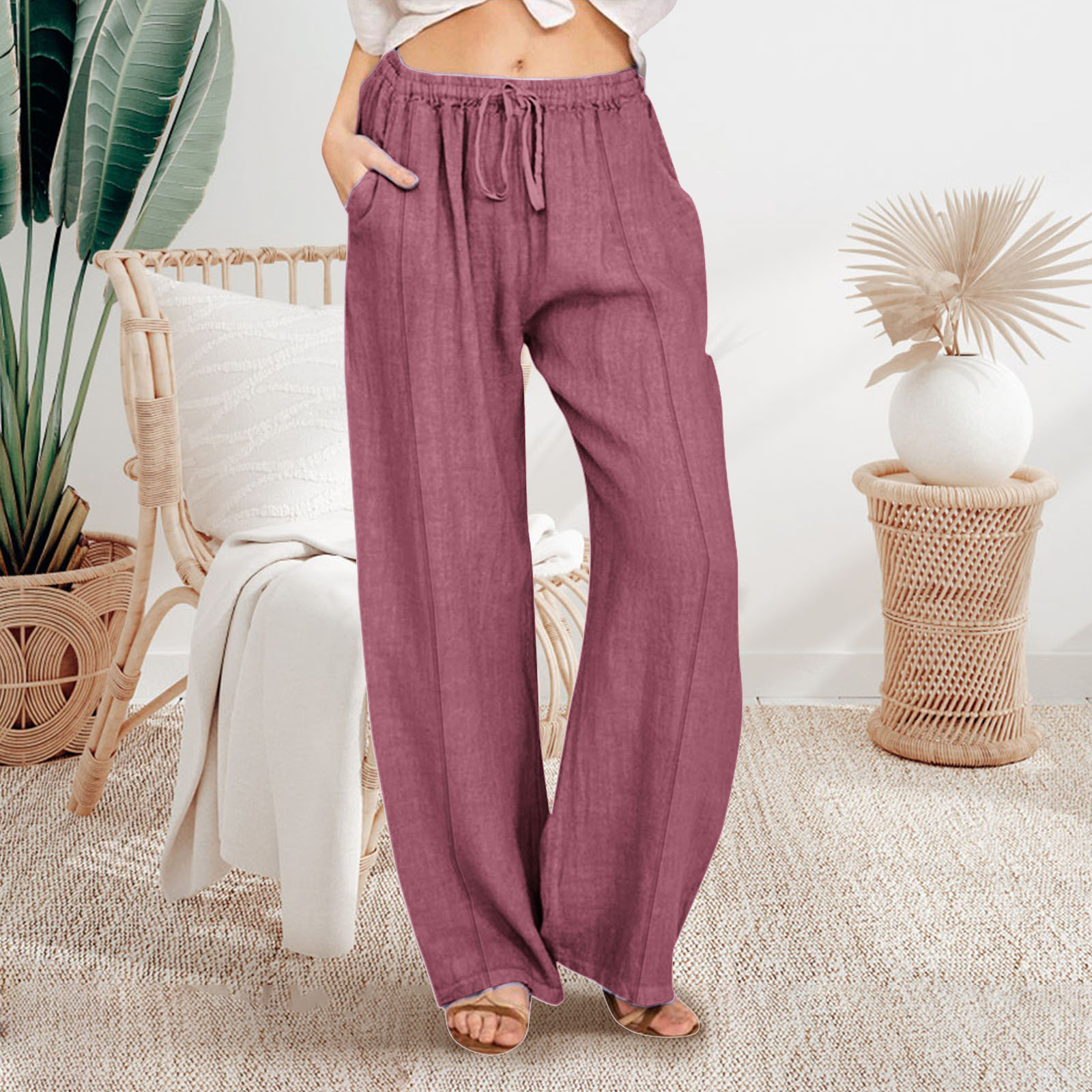 Casual loose cotton and linen trousers