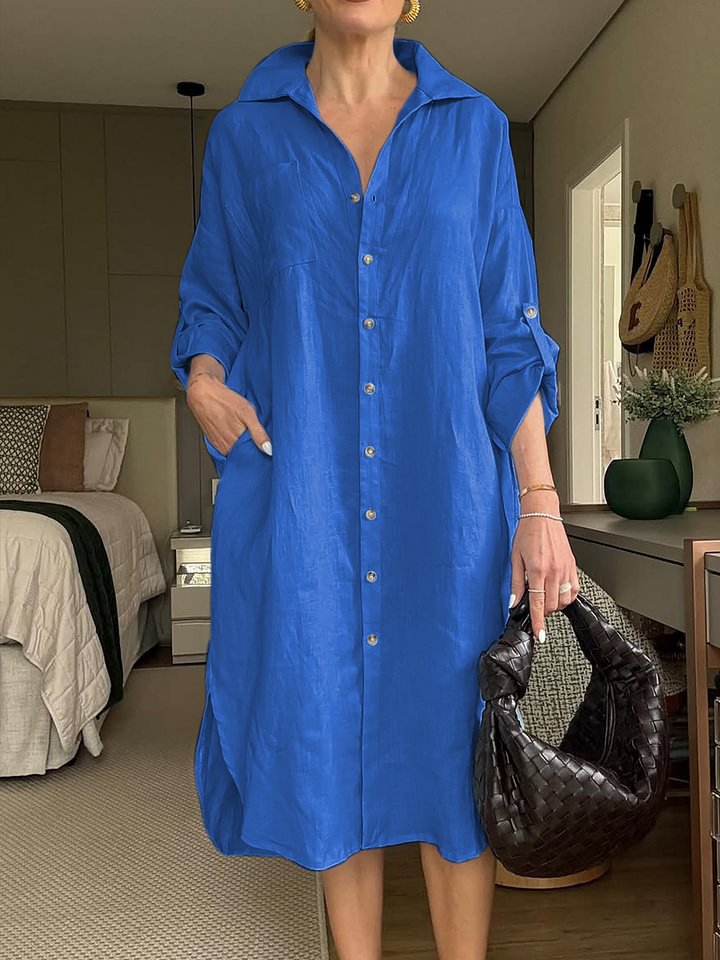 Casual Cotton And Linen Shirt Long Dress