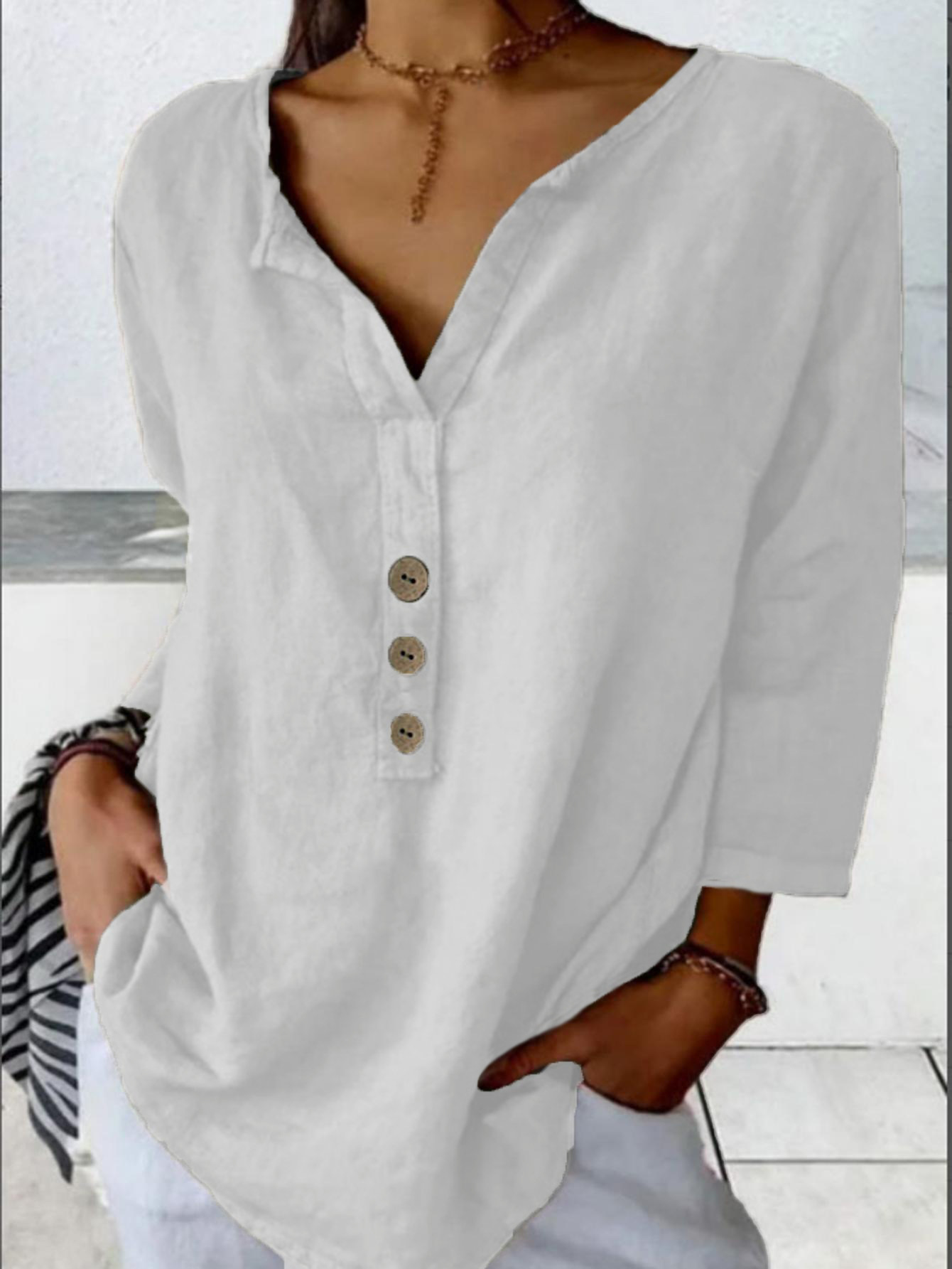 2025 Solid color casual button-up shirt