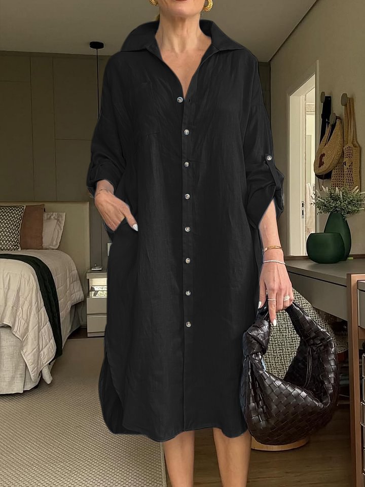 Casual Cotton And Linen Shirt Long Dress