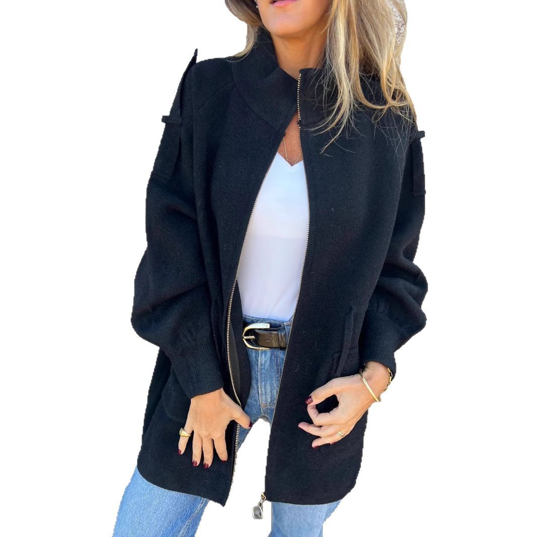 Wool stand-up collar loose coat