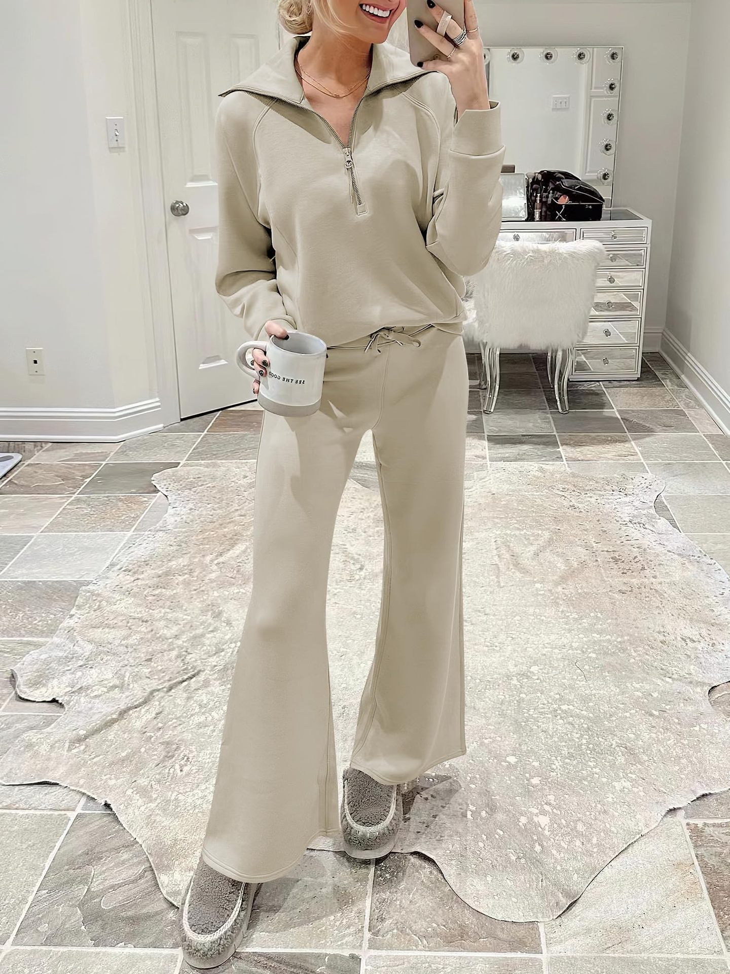 2024 New winter casual zipper wide leg pantsuit