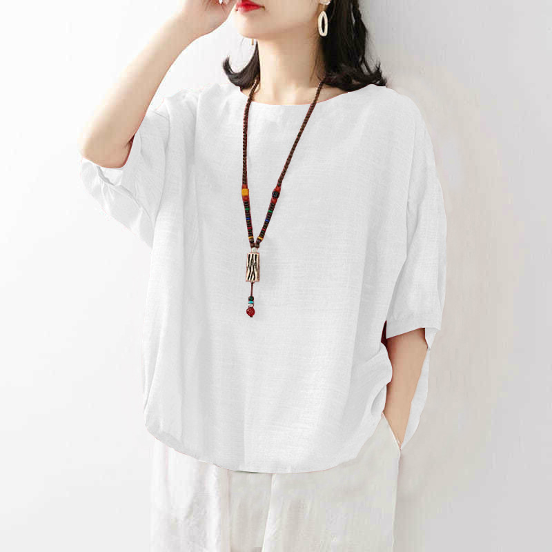 Cotton and linen short sleeve T-shirt