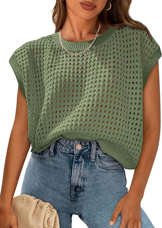 Women's Crochet Sweater Pullover Cute Crew Neck Beach Cover-up