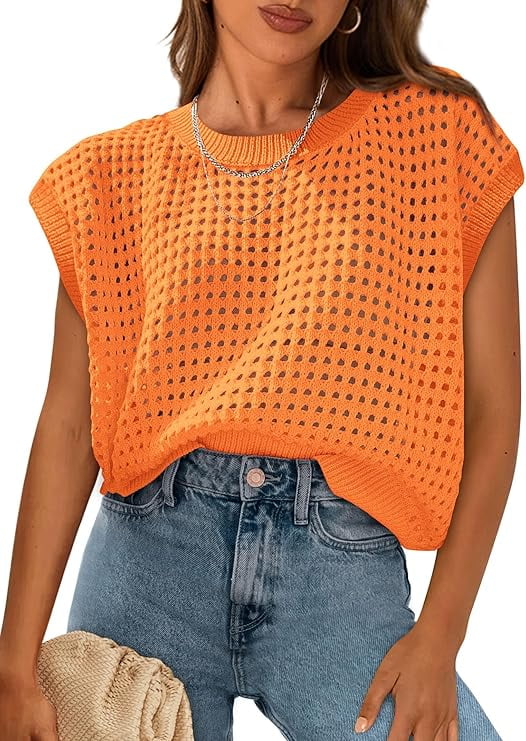 Women's Crochet Sweater Pullover Cute Crew Neck Beach Cover-up