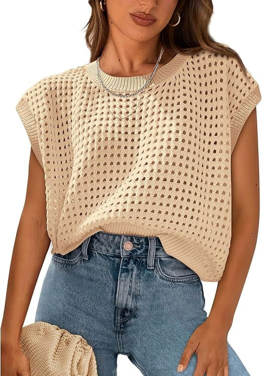 Women's Crochet Sweater Pullover Cute Crew Neck Beach Cover-up