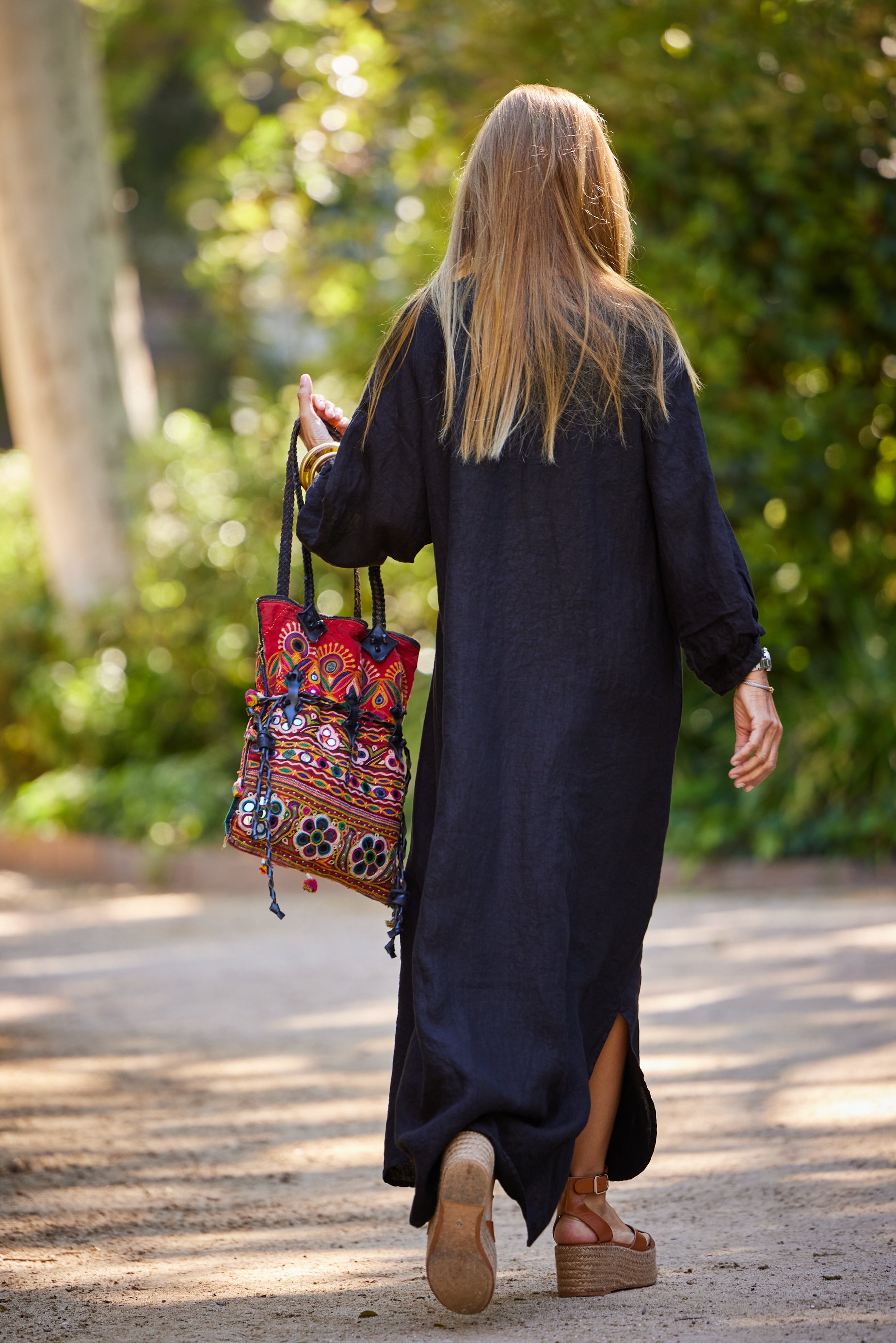 Vestido lino botones negro