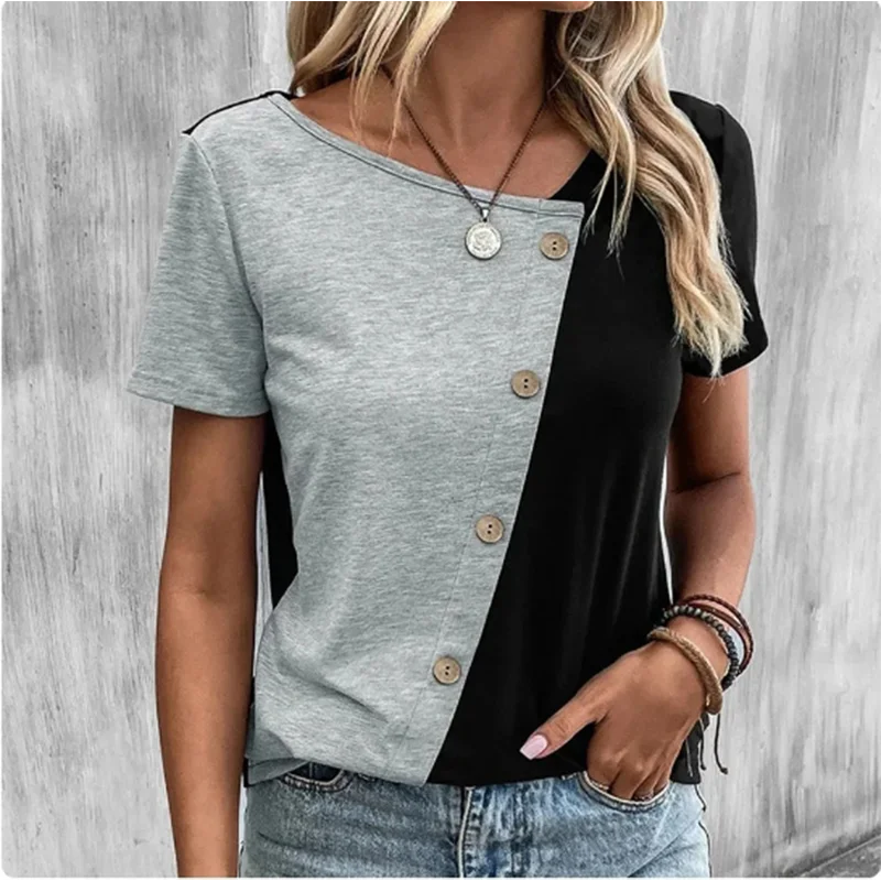 Two-Tone Button Accent Tee