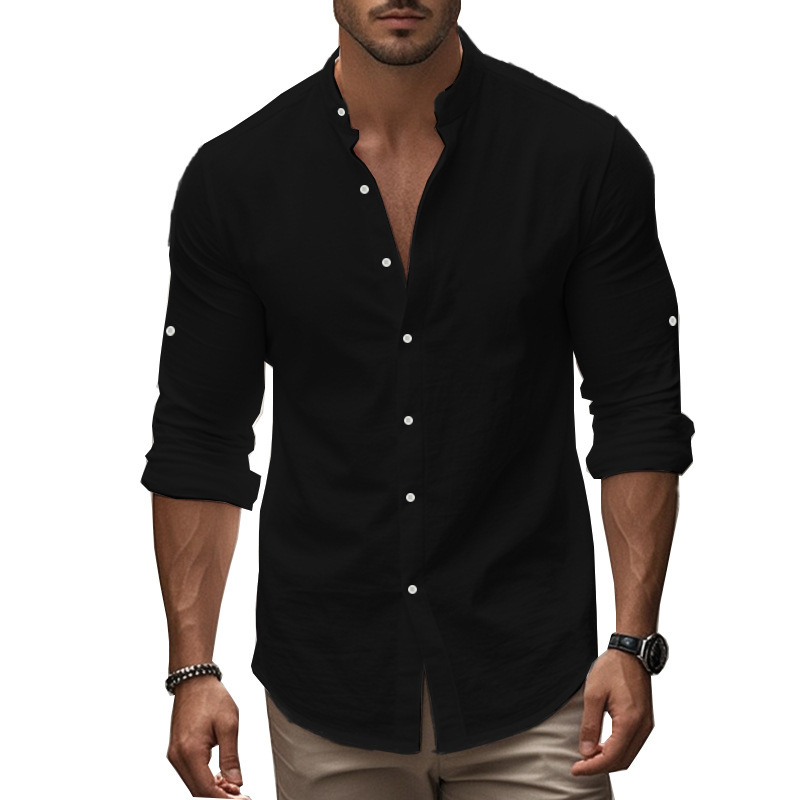Men's Casual Cotton Stand Collar Shirt