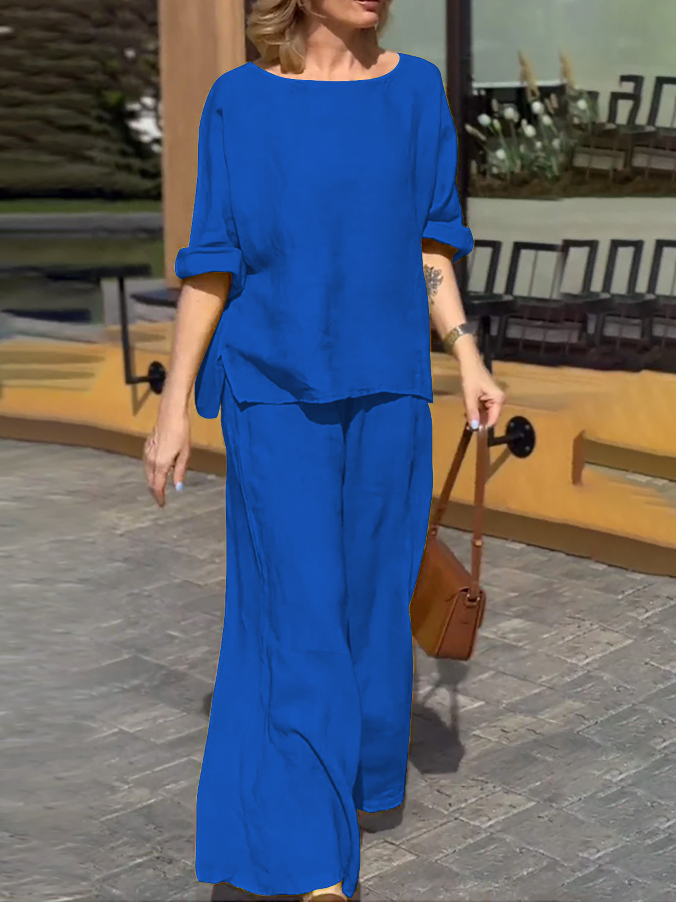 Solid-Color Casual Loose Cotton And Linen Suit