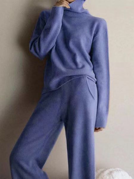 Women's cashmere comfortable solid color casual suit