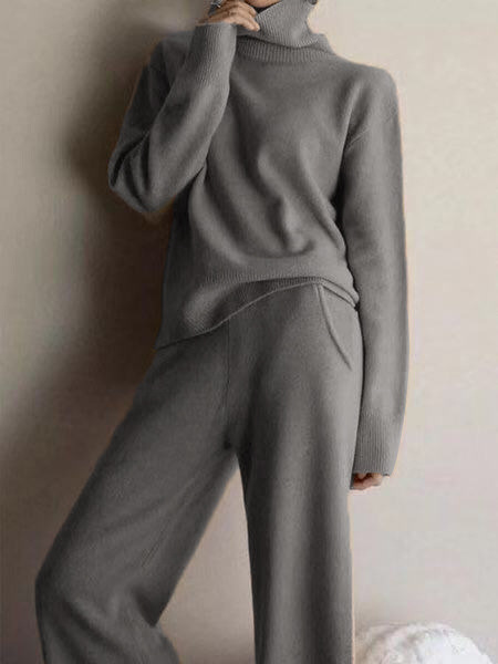 Women's cashmere comfortable solid color casual suit