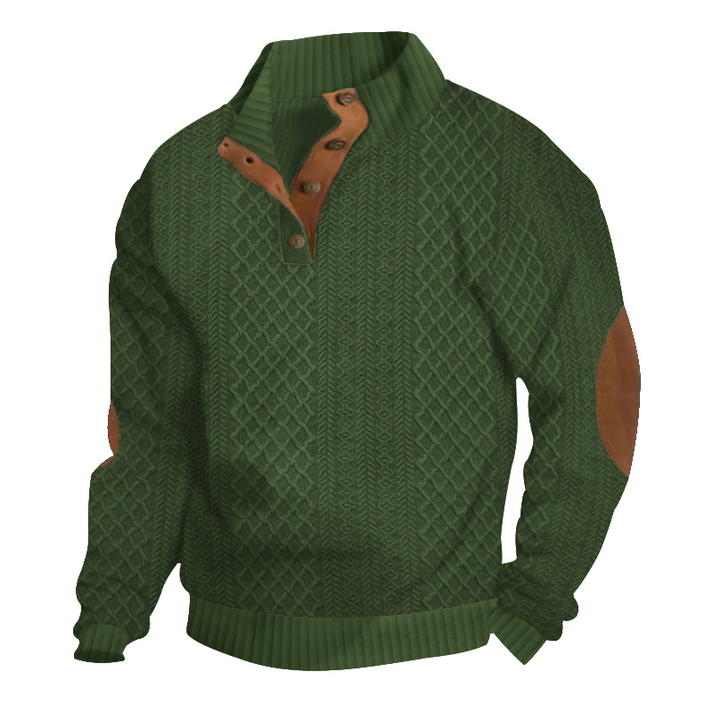 Men's Stand-up Collar Long Sleeve Casual Outdoor Sweatshirt Jacquard Knit Sweatshirt