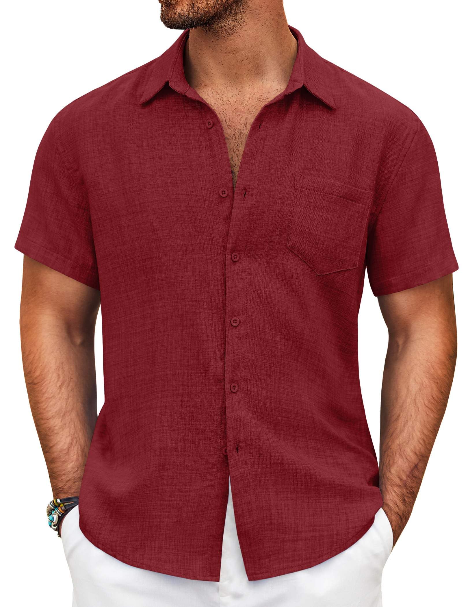 Men's Short-Sleeved Linen Cotton Casual Buttons Shirt