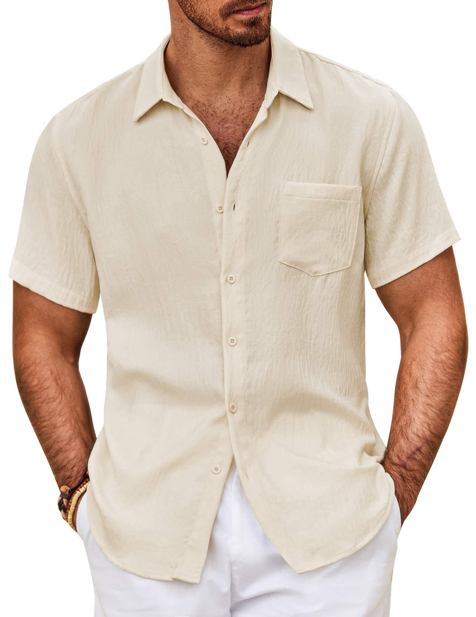 Men's Short-Sleeved Linen Cotton Casual Buttons Shirt