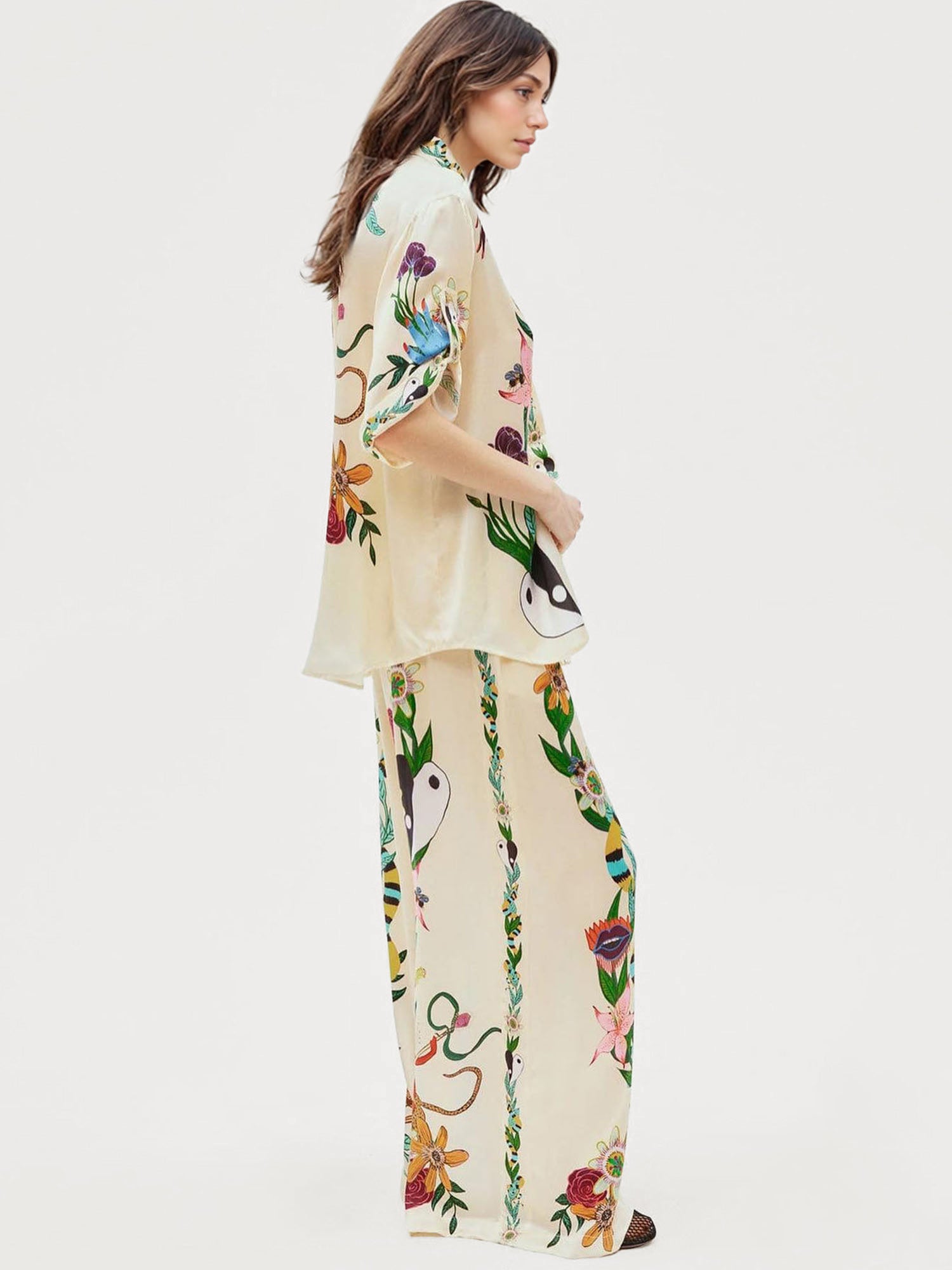 Satin Oversized Pants with Sophisticated Print