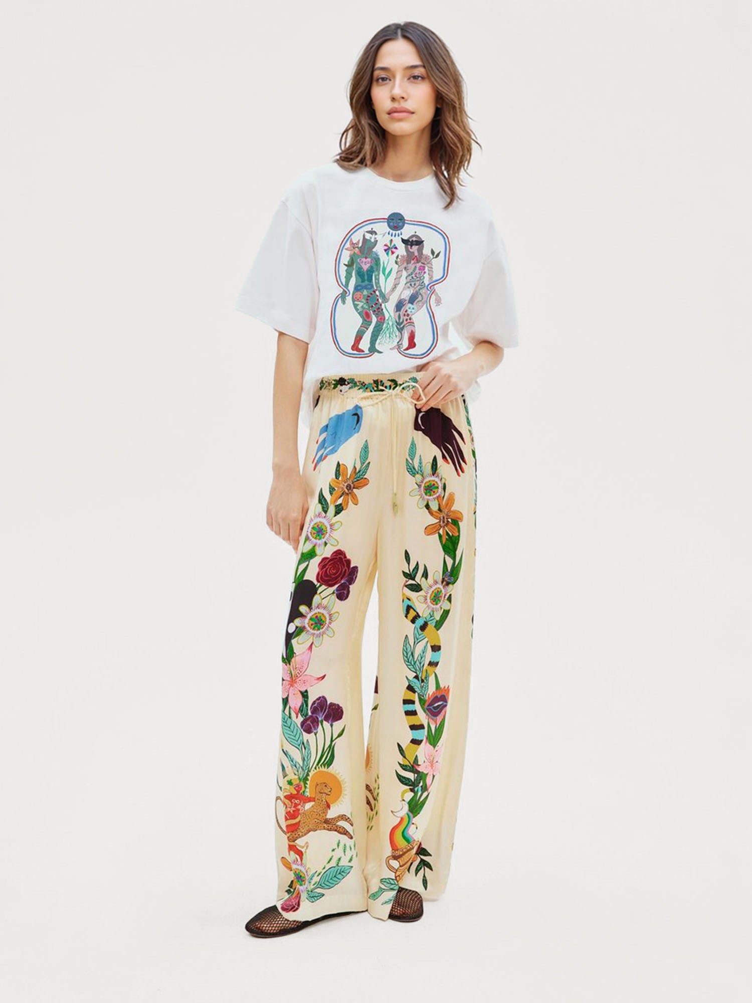 Satin Oversized Pants with Sophisticated Print