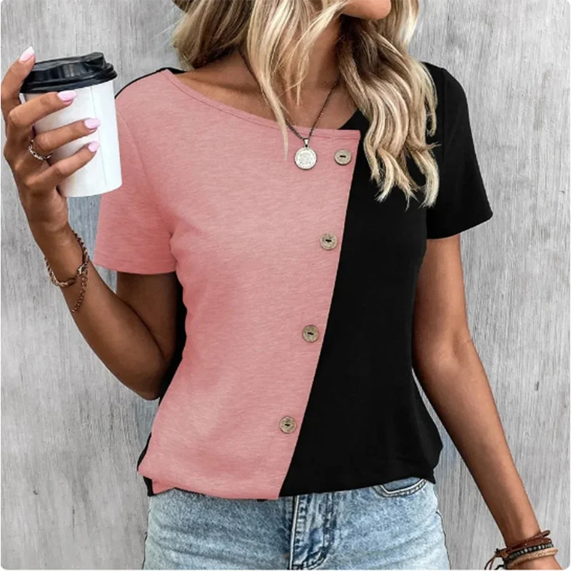 Two-Tone Button Accent Tee