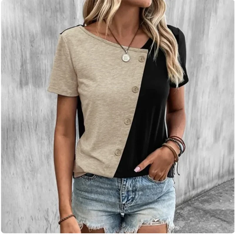 Two-Tone Button Accent Tee