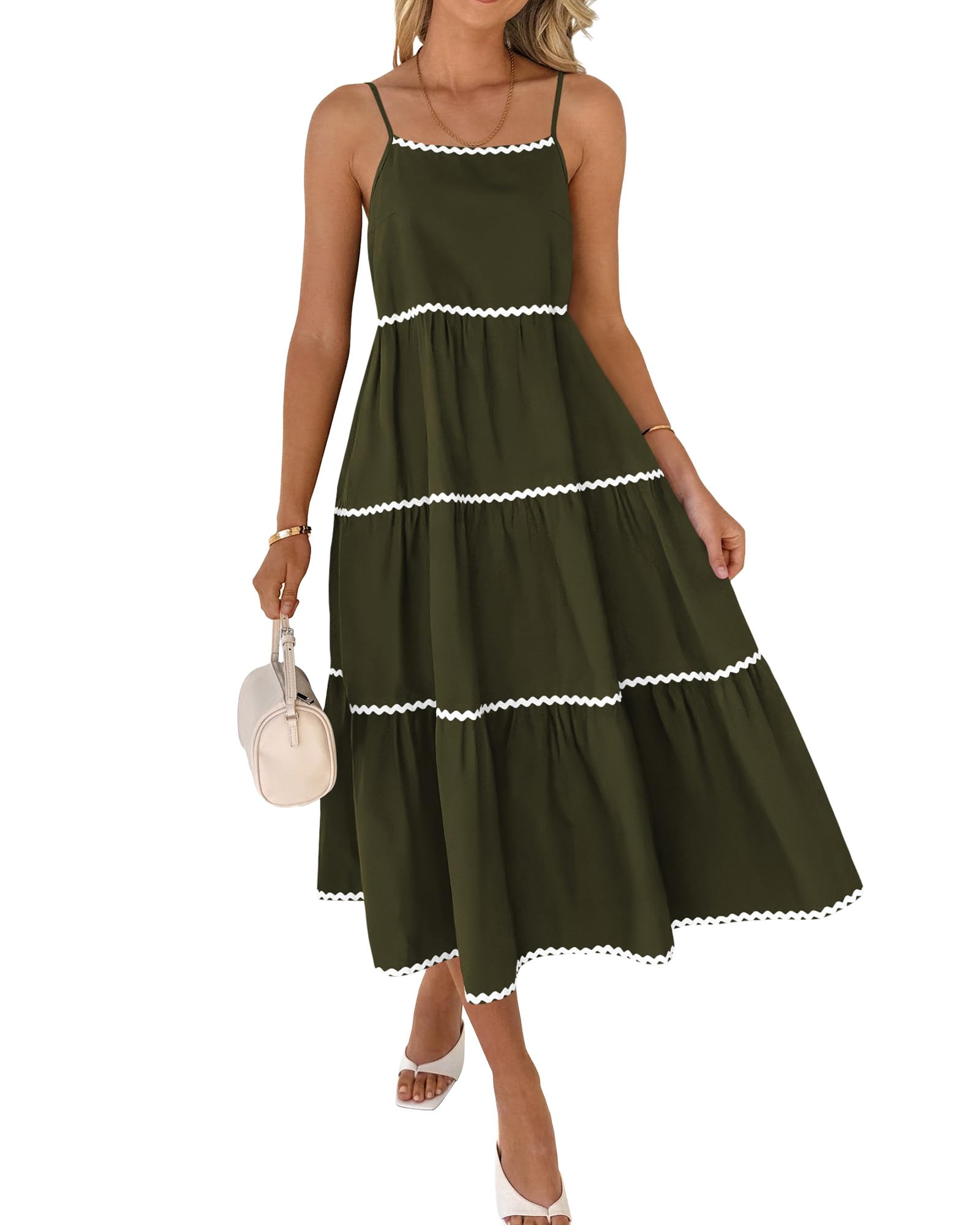 Boho Summer Dresses 2024 Vacation Spaghetti Tiered A-Line Long Casual Swing Sundress