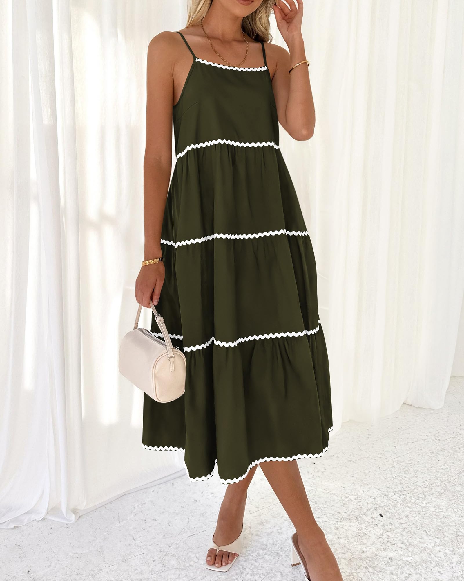 Boho Summer Dresses 2024 Vacation Spaghetti Tiered A-Line Long Casual Swing Sundress