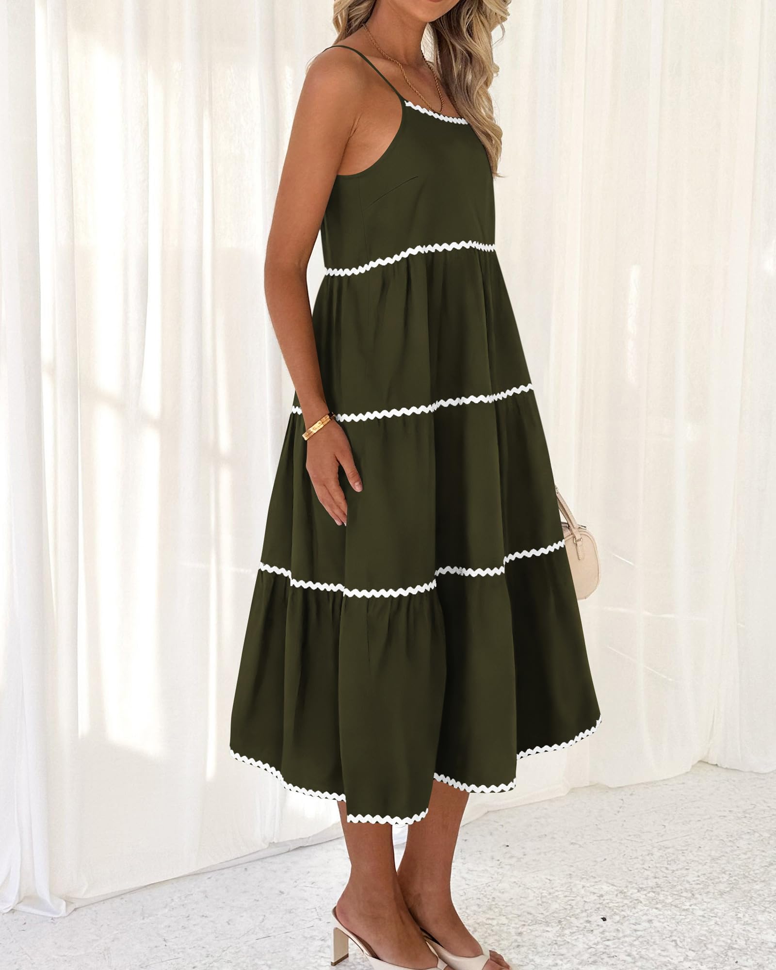 Boho Summer Dresses 2024 Vacation Spaghetti Tiered A-Line Long Casual Swing Sundress