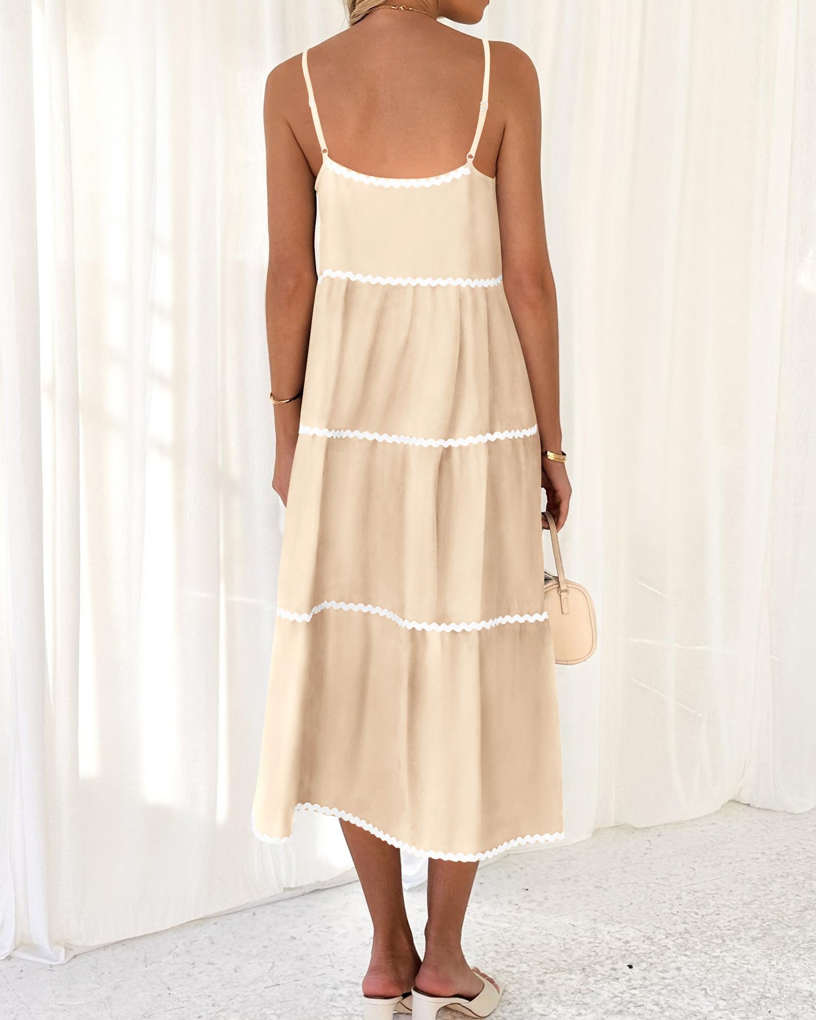 Boho Summer Dresses 2024 Vacation Spaghetti Tiered A-Line Long Casual Swing Sundress