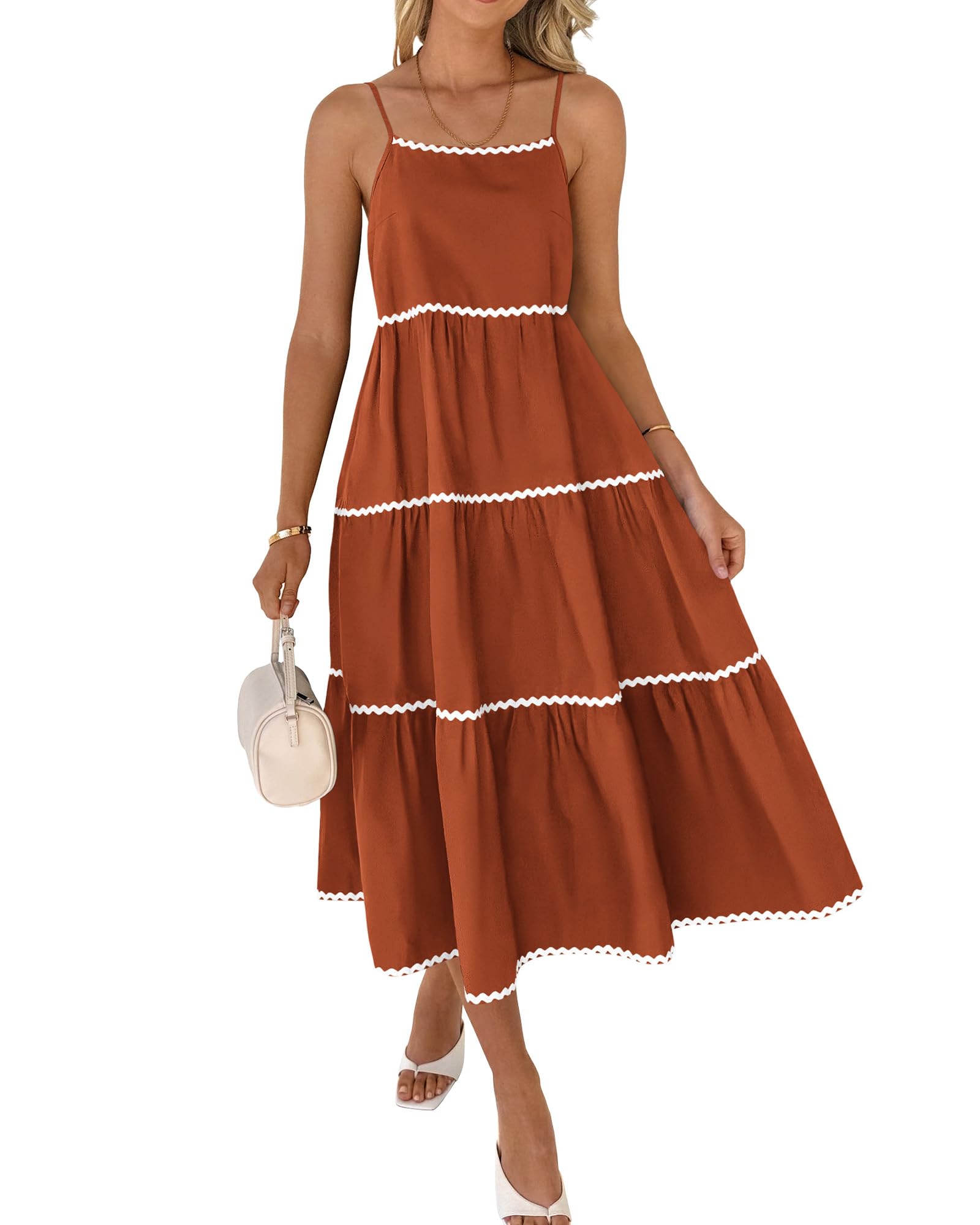 Boho Summer Dresses 2024 Vacation Spaghetti Tiered A-Line Long Casual Swing Sundress