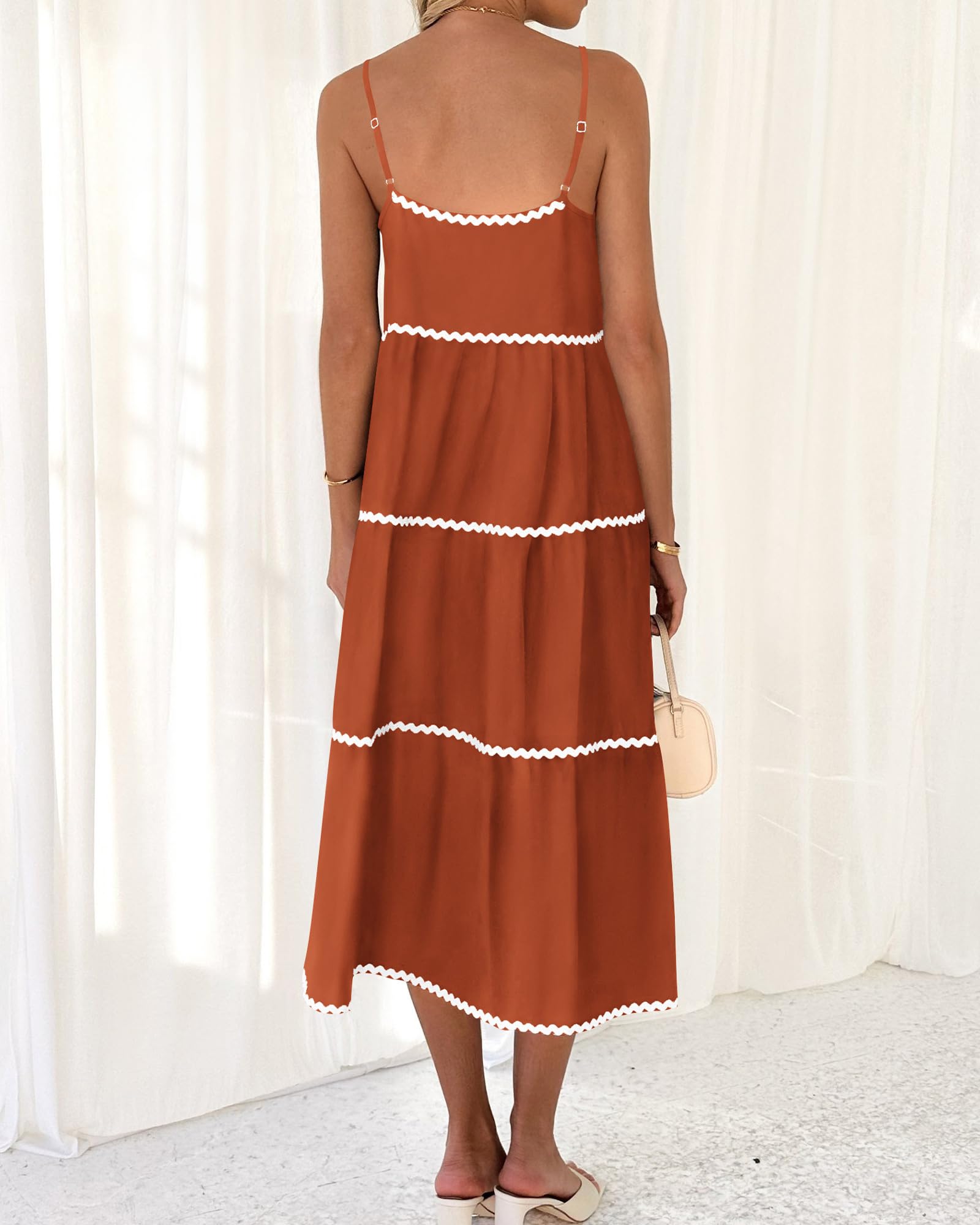 Boho Summer Dresses 2024 Vacation Spaghetti Tiered A-Line Long Casual Swing Sundress