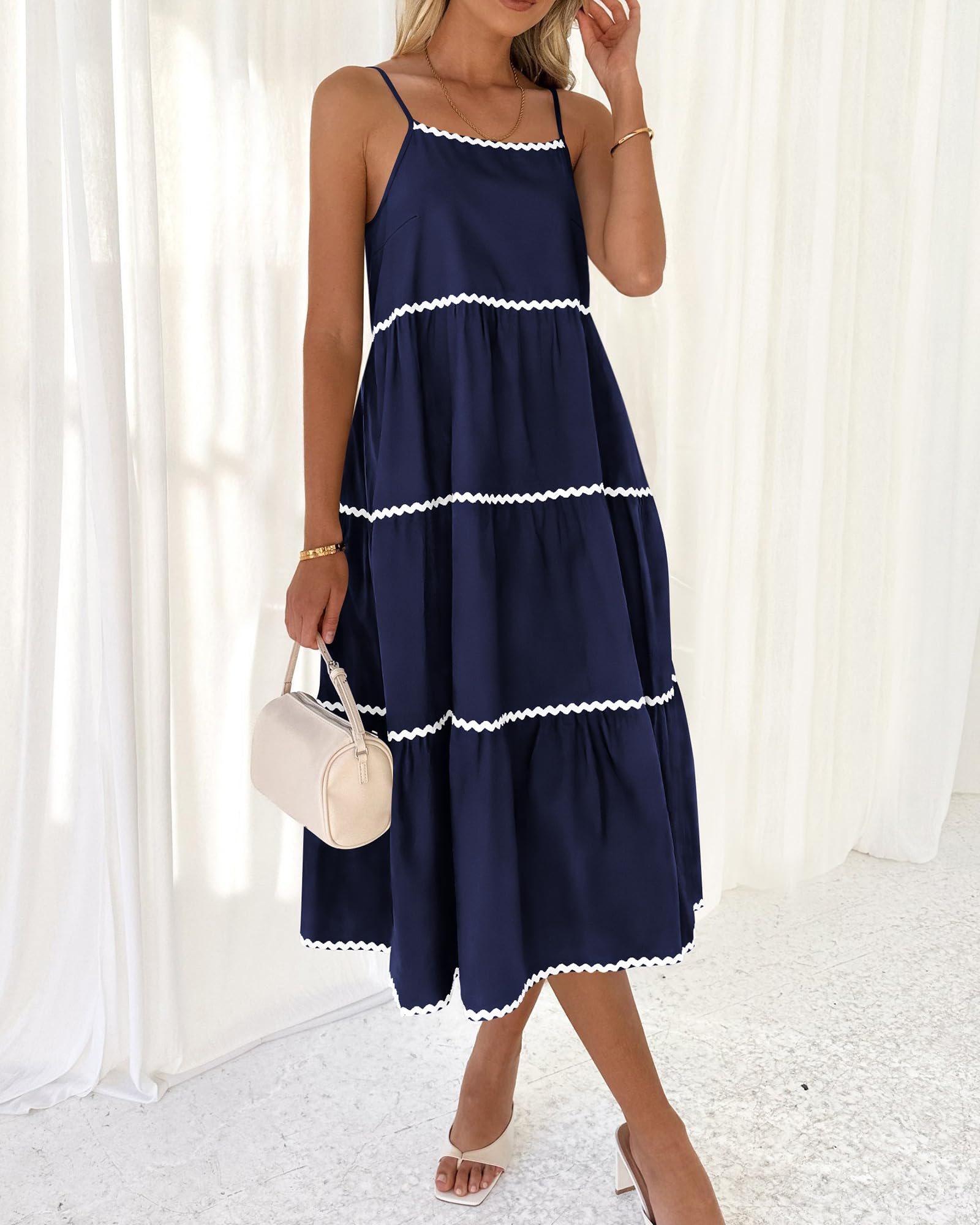 Boho Summer Dresses 2024 Vacation Spaghetti Tiered A-Line Long Casual Swing Sundress