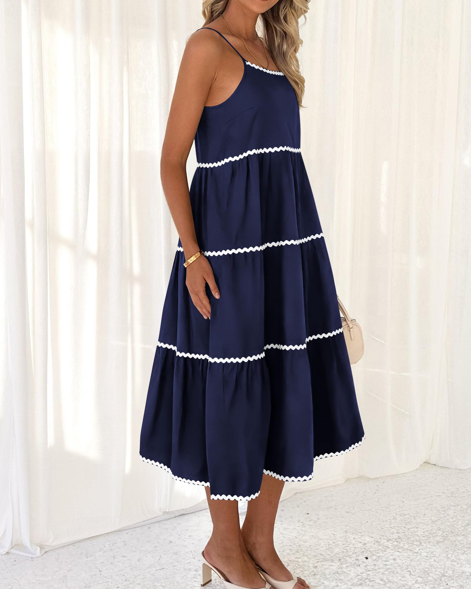 Boho Summer Dresses 2024 Vacation Spaghetti Tiered A-Line Long Casual Swing Sundress