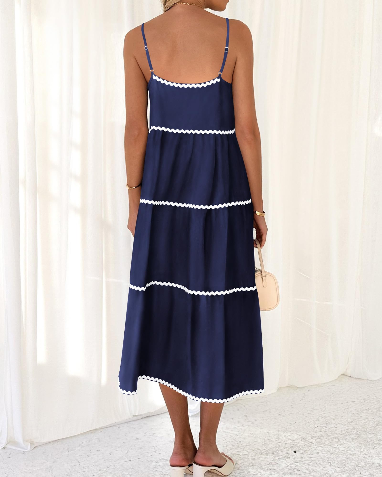 Boho Summer Dresses 2024 Vacation Spaghetti Tiered A-Line Long Casual Swing Sundress