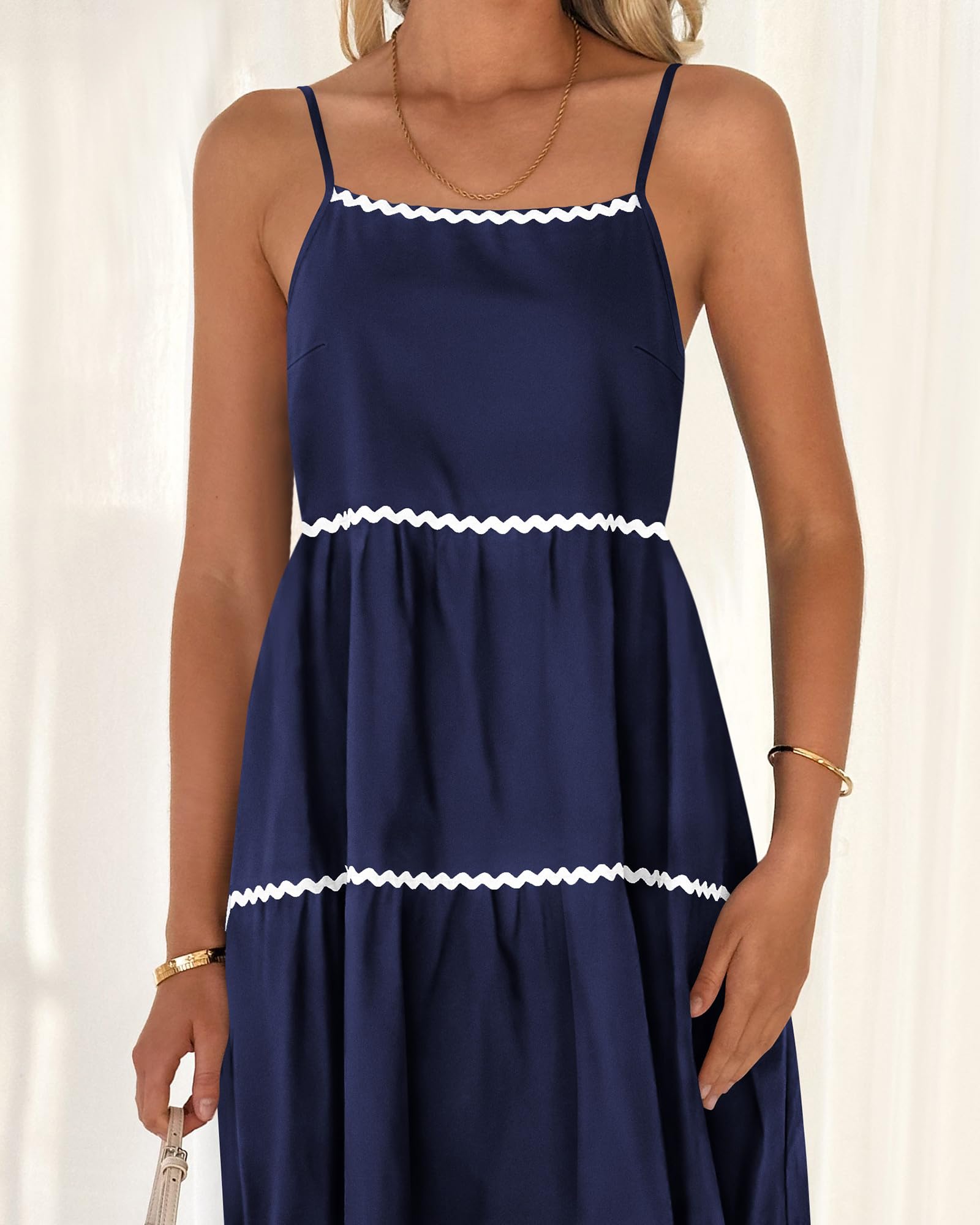 Boho Summer Dresses 2024 Vacation Spaghetti Tiered A-Line Long Casual Swing Sundress