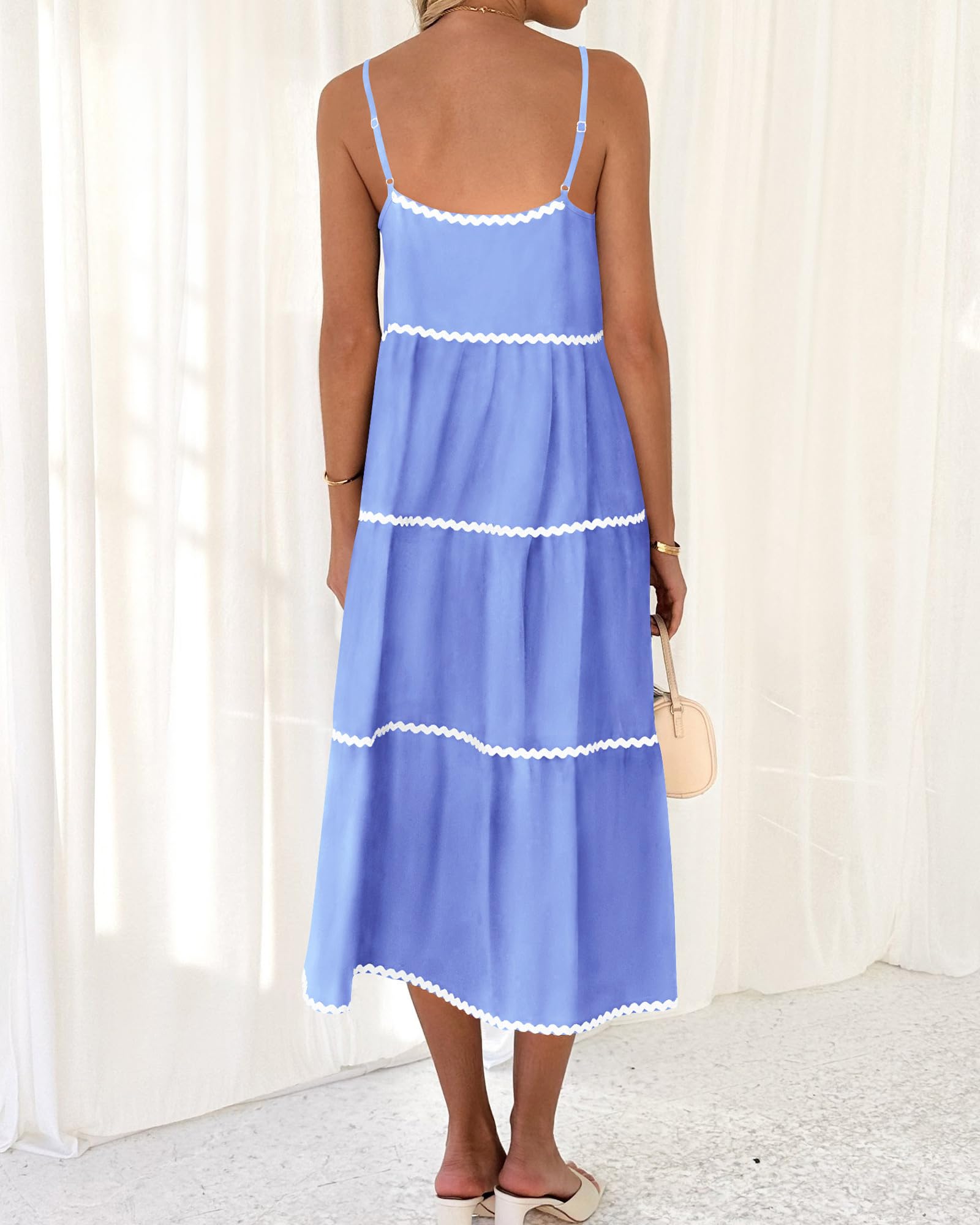 Boho Summer Dresses 2024 Vacation Spaghetti Tiered A-Line Long Casual Swing Sundress