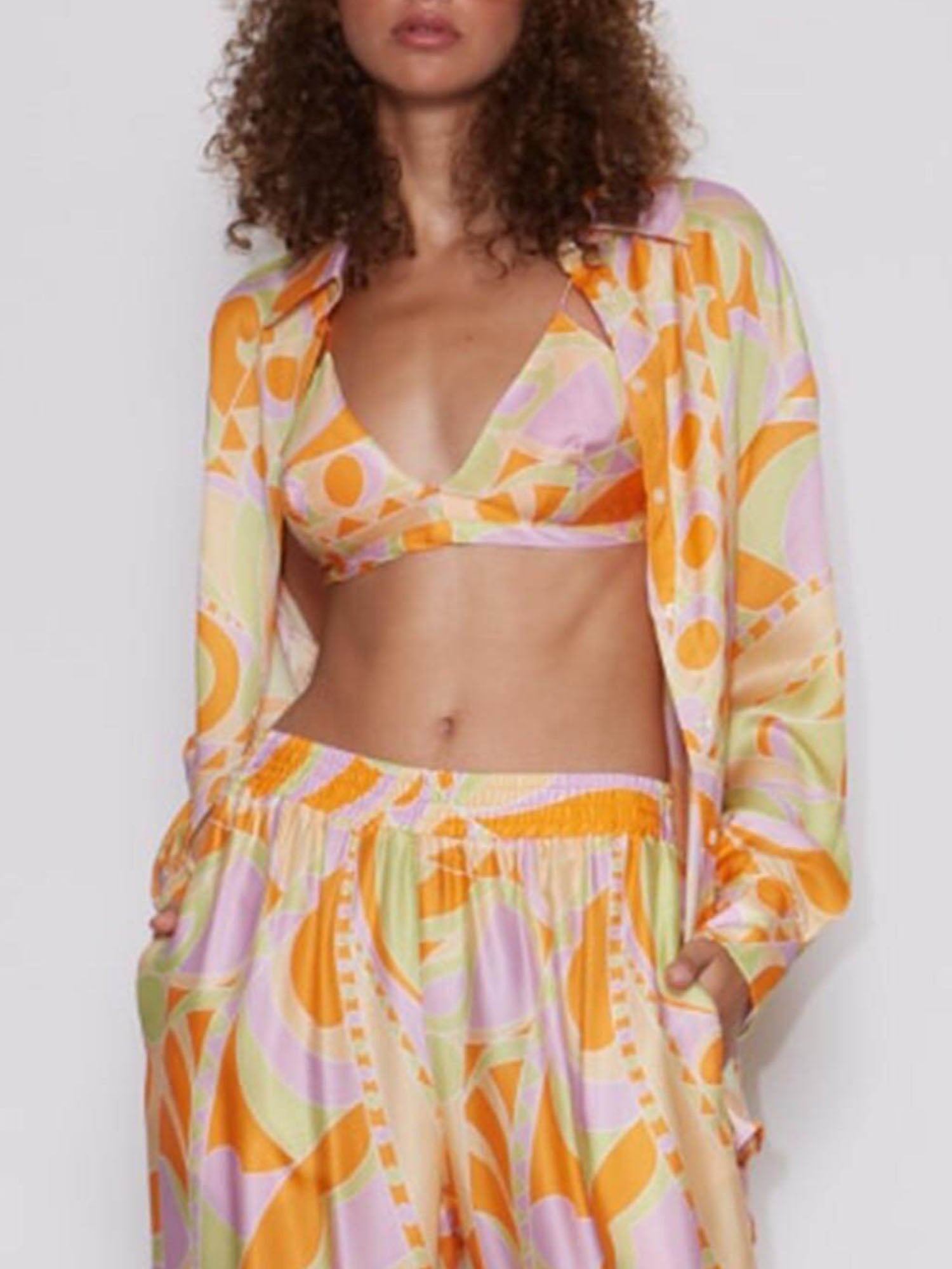 Tropical Beach Graphic Print Button-Up Shirt