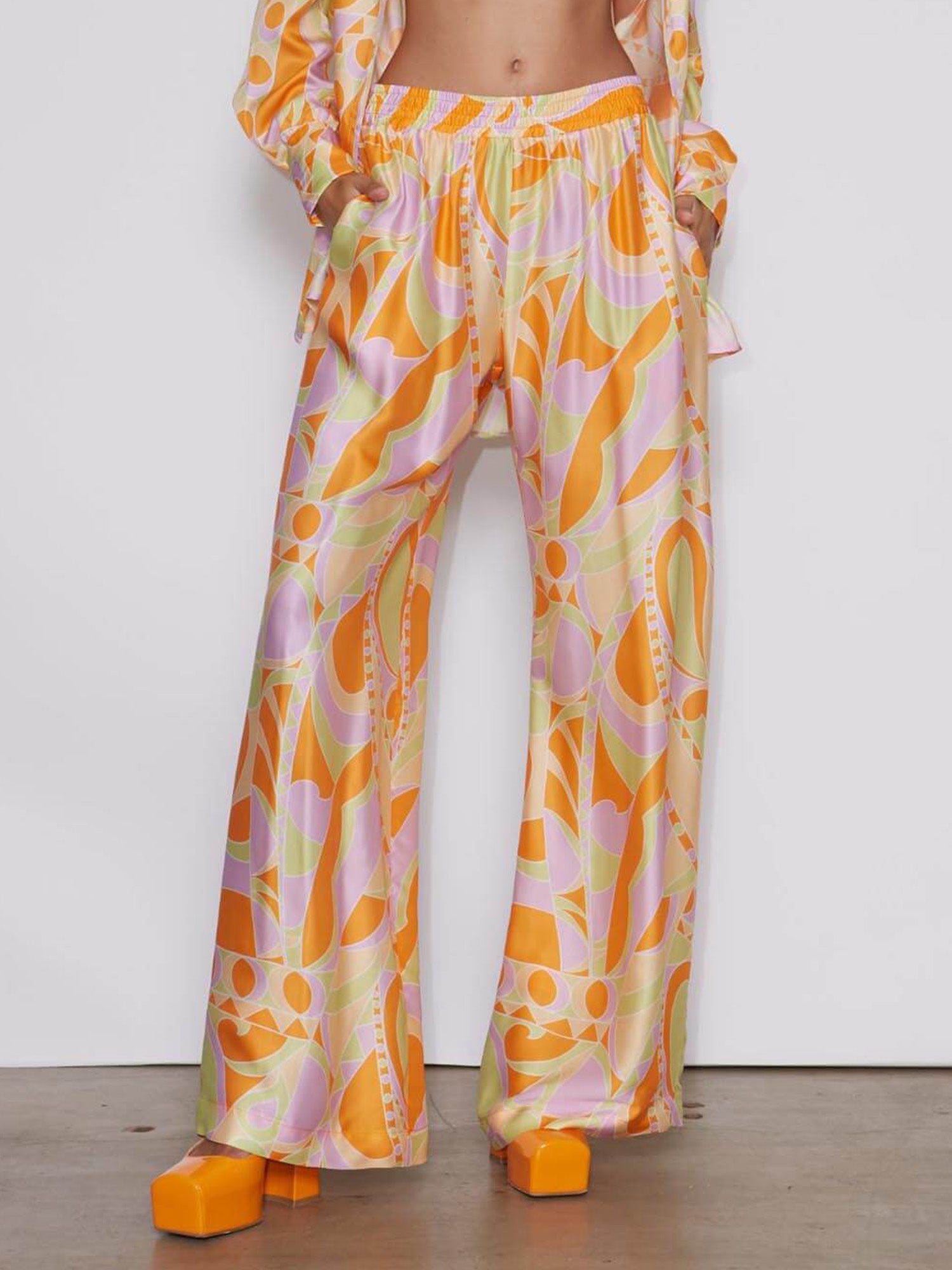 Tropical Beach Graphic Print Wide-Leg Pants