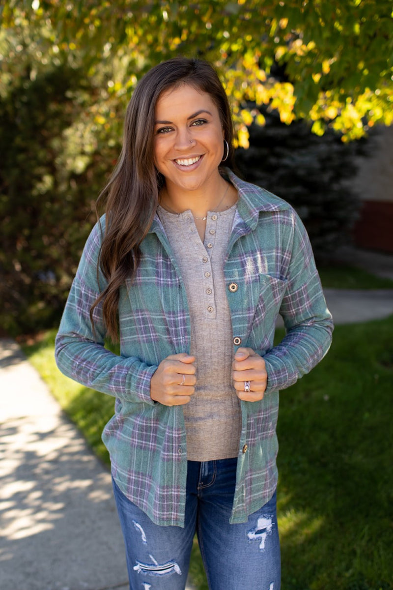 Red Black Plaid Oversized Fleece Button Up (SM-3X)